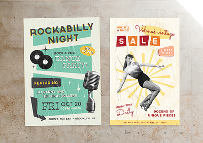 Gig & Sale Posters 50s 60s band boomarang collage dance dj gig poster illustration mid century mid century modern product retro rockabilly sale sell shopping templates vector vintage