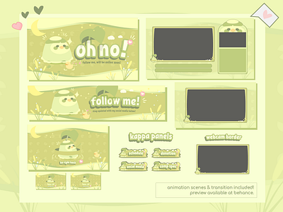 Cute Twitch Design & Overlay - Pastel Green Kappa Stream Package animalcrossing twitch cute twitch design esports twitch designs friends stream package gamer girl designs gamer twitch design illustration kawaii twitch designs pastel green twitch popular stream packages stream overlay stream package swamp kappa twitch overlays twitch twitch kappa twitch overlay vector