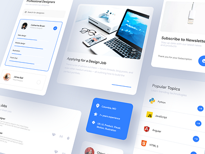 Online job boards UI Components app application blog clean ui component components design job board job listing minimal mobile app topics ui ui cards uiux user experience user inteface ux web app webdesign