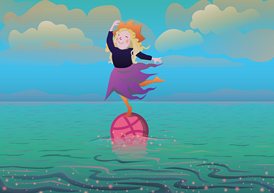 fairy fairy fairy tale fantasy hello dribbble баскетбольный мяч векторная иллюстрация волшебница девочка на мяче детская иллюстрация книжная иллюстрация милая девочка море морской пейзаж мяч персонаж девочка природа фея на мяче