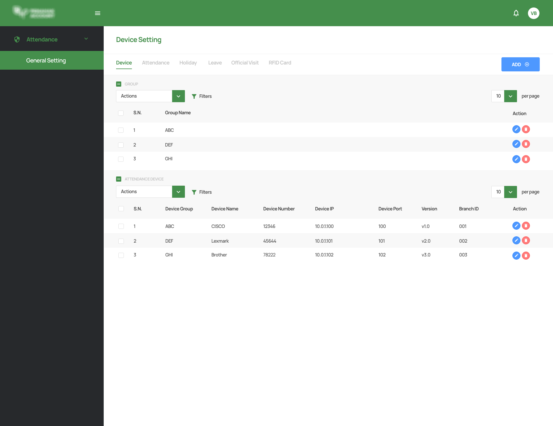 Example of Attendance Setting