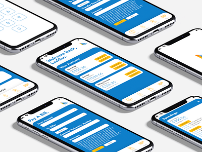 Bank of Queensland App UI Mockup on iPhone X app bank blue branding concept design illustration queensland ui ux vector web website yellow