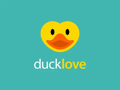 DUCK LOVE animal concept design duck face head heart icon illustration logo logotype love mouth negative space logo sign symbol yellow