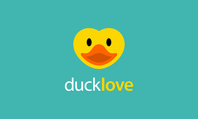 DUCK LOVE animal concept design duck face head heart icon illustration logo logotype love mouth negative space logo sign symbol yellow