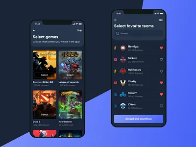 Esportsium App UX/UI (Onboarding) app application clean concept cybersport dark design esports games gaming minimal mobile mobile app design modern onboarding sport teams ui ux welcome