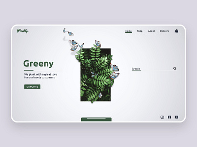 Plantly landing page adobe adobe xd dailyui design dribbble ecommerce figmadesign flat food green illustration landing page design landingpage minimalist plant plants ui ux