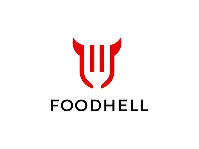 FOODHELL concept design devil evil food fork graphic hell horn icon illustration kitchen logo logotype negative space logo sign symbol