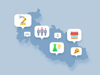 Map with icons illustration blue flat icon icons map maps minimalist