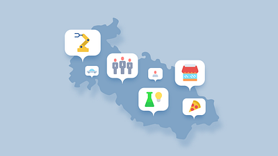 Map with icons illustration blue flat icon icons map maps minimalist