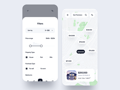 Real Estate app app app design clean design estate agency filters interface ios app map mobile app real real estate results simple ui uidesign uiux ux uxdesign