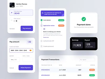Fintech Components app billing components credit card finance fintech forms mobile money stepper success table ui ux