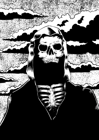 Grim Reaper black black white character comic comic art dark design digital drawing flat illustration ink inking skull