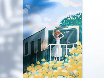 绿皮火车 design digitalart drawing girl illustration ipadproart procreate