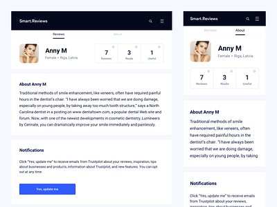 Smart.Reviews - Responsive Profile Page analytics analytics app analytics chart business analysis business analytics rating responsive responsive design responsive website ui ux uidesign uidesigner uiux uiuxdesign userinterface web design webapp webapp design webapplication website