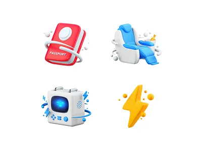 Travel icons set 3d airplane balls book business button cinema4d computer document flashlight icon laptop monitor octane passport pattent seat set travel tv
