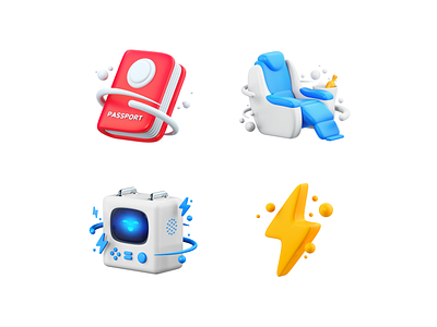 Travel icons set 3d airplane balls book business button cinema4d computer document flashlight icon laptop monitor octane passport pattent seat set travel tv