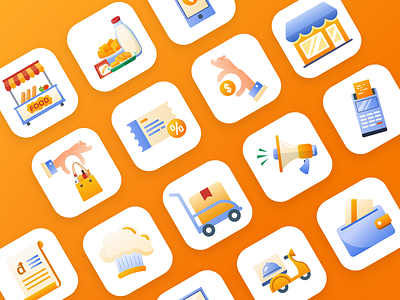 Icon set - Merchant app branding design flat food icon illustration merchant mobile app order ui vector