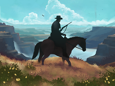 Bounty Hunt art canyon cowboy design graphic design horse illustration landscape outdoors western