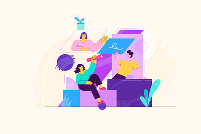 Remote working together! 2d affinity designer character flat fun purple remotework teamwork textures vector work workspace