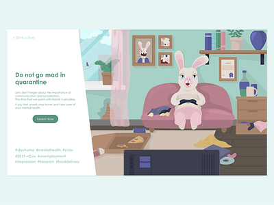 Concept of quarantine assistance service art background covid19 design flat help homepage illustration quarantine rabbit self isolation servise stayhome ui