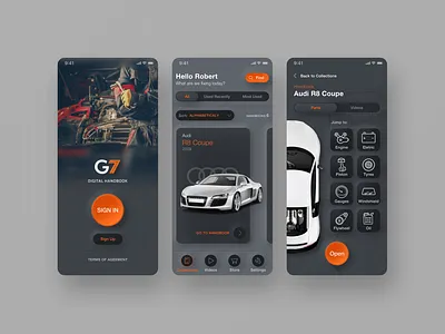 G7 - App for Mechanics app automotive dark theme design handbook mechanics product design ui ux