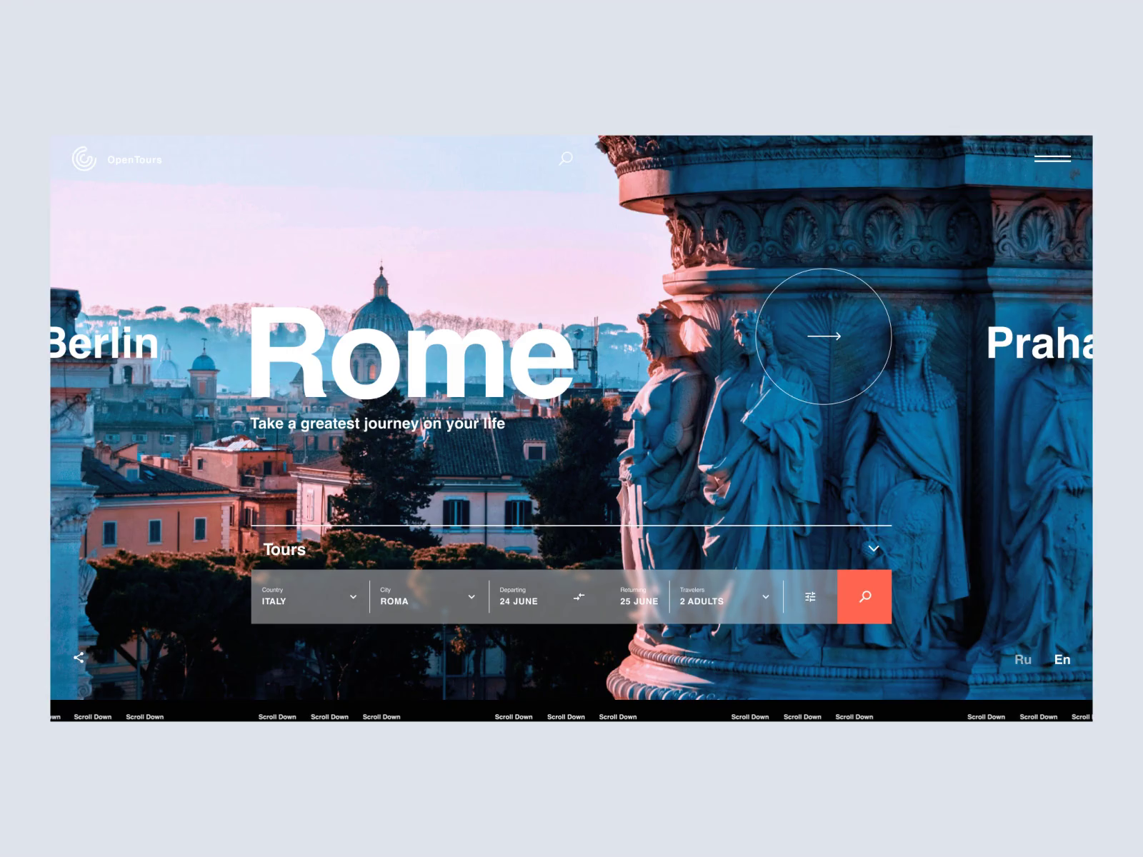 Example of Travel company homepage