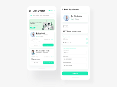 Doctor Appointment App app design app ui application design application ui book appointment call cards clinic color design doctor healthcare illustration interface medical patients ui ui ux