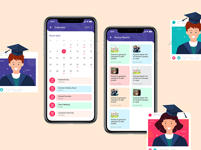 School Event Calendar & Notice Board education app mobile app student app study ui design ui kit