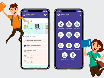 School App Dashboard & Mobile Navigation education app education ui school management student app uikit