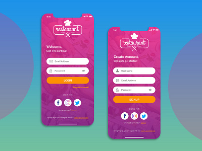 Log in/Sign up page Design for Restaurant Apps android android apps apps design ios ios apps log in log in page signup signup page social software ui uiux