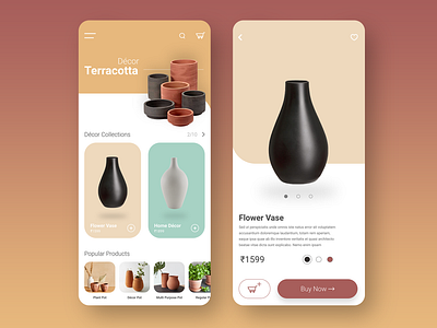 Décor Terracotta an Ecommerce App adobe xd app application design branding concept creative design design dribbble ecommerce mobile app product product design uidesign uiux