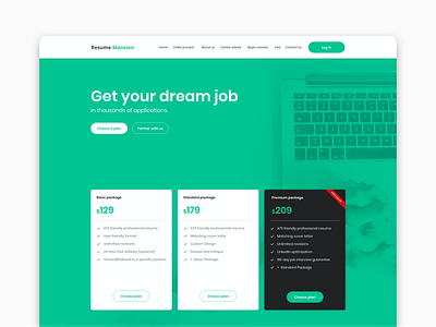 Resume Mansion - Landing page branding green landing landingpage price plan pricing page product design