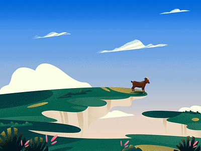 The Cliff View !! art cliff cloud color concept design environment goat gradient illustration landscape nature sky texture vector view