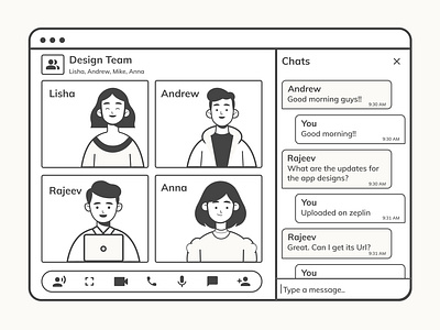 Monochrome Chat application black and white chat design illustration illustrator minimal ui ux video app videocall videochat webapp webdesign xd