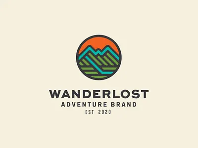 Wanderlost Logo badge brand branding icon identity lockup logo logotype mountain outdoor outside patch retro travel typography vintage wander