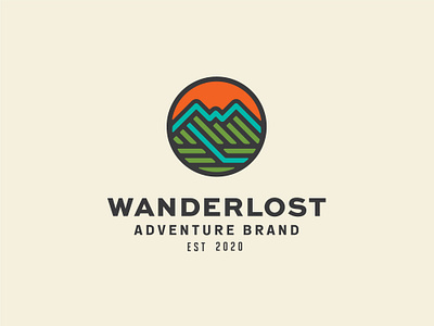 Wanderlost Logo badge brand branding icon identity lockup logo logotype mountain outdoor outside patch retro travel typography vintage wander