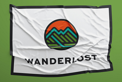 Wanderlost Flag adventure badge banner brand branding flag hike hiking icon identity logo logotype mountain outside pennant retro typography vintage