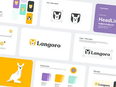 Langoro Brandbook animal animal logo brandbook branding character design english illustration illustrator iran iranian kangaroo learning logo pantone procreate purple yellow