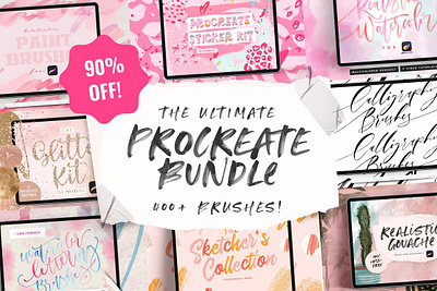 The Ultimate Procreate Bundle - 400 Brushes calligraphy brushes design illustration lettering paint brushes procreate procreate app procreate art procreate brush procreate brush set procreate brushes procreate drawing procreate glitter procreate paint procreate painting procreate sketch procreate sketching procreate watercolor realistic sticker kit