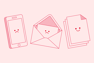 Phone calls, e-mails and paper work character documents email happy illustration iphone line minimal phone sad smiley face