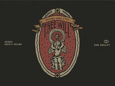 FREE WILL badge badgedesign bike bikers branding drawing flat illustration illustration design machine motorcycle race vintage illustration