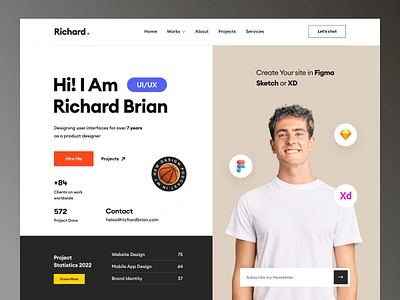 Richard | Freelancer Portfolio creative cv cv design freelancer graphic design minimal minimalist personal personal project portfolio portfolio landing page portfolio website resume resume clean resume template ui web design webflow website