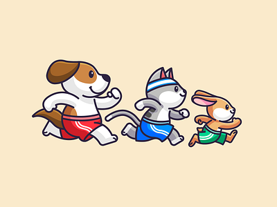 Ready, Pets, Go! adorable animal bunny cartoon cat character cute dog dynamic fun healthy illustration lovely mascot pet playful rabbit run sport veterinary