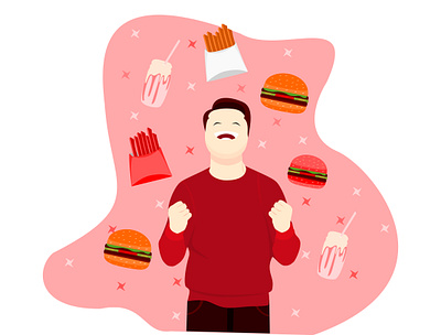 flat design of man is happy with junk food app branding design flat icon illustration illustrator ui vector web