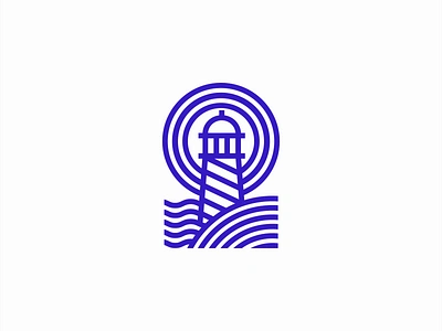 Line Art Lighthouse Logo for Sale branding construction design emblem geometric icon illustration light lighthouse lines logo marine mark ocean premium purple sea travel vector waves