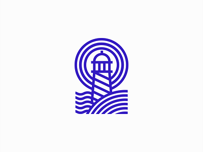 Line Art Lighthouse Logo for Sale branding construction design emblem geometric icon illustration light lighthouse lines logo marine mark ocean premium purple sea travel vector waves