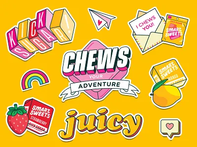 SmartSweets Sweet Chews™ Stickers adventure candy chew chewy illustration juicy mango print stickers strawberry sweets yellow