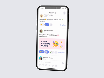 TeamFeed by Teambeo ae animation app company concept design employee gif iphone mobile newsfeed protopie prototype socialmedia teams ui ux