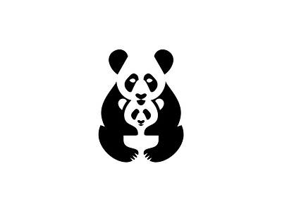 Panda family animal logo mark negative space panda symbol