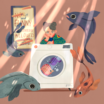 Fish Laundry Day art digital art fish illustraion koi fish laundry personal work procreate